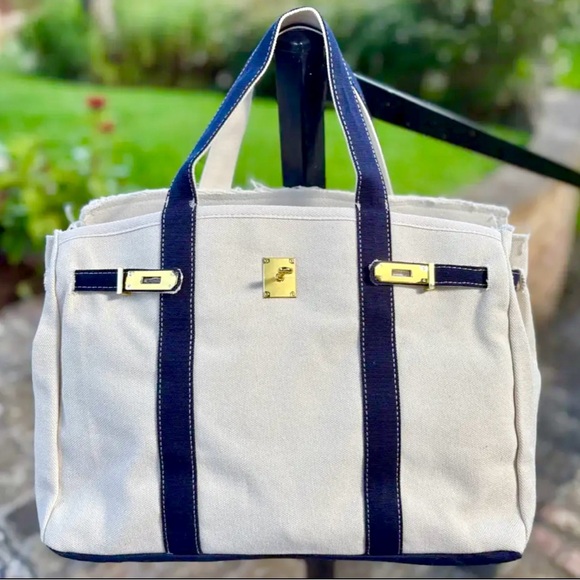 New Boatkin Custom Canvas Contrast Navy Trim Tote Boat Bag